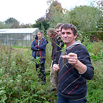 Permaculture instructor Taco Blom talks about the relationships between the wild plants in this shaggy plot. To transform this into a food producing area, the wild plants will be replaced by edible plants from the same families.