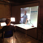 Jesper at his work station, with the shared sketching table aka shared negotiation surface to the right