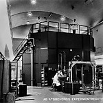 A postcard featuring the original reactor hall