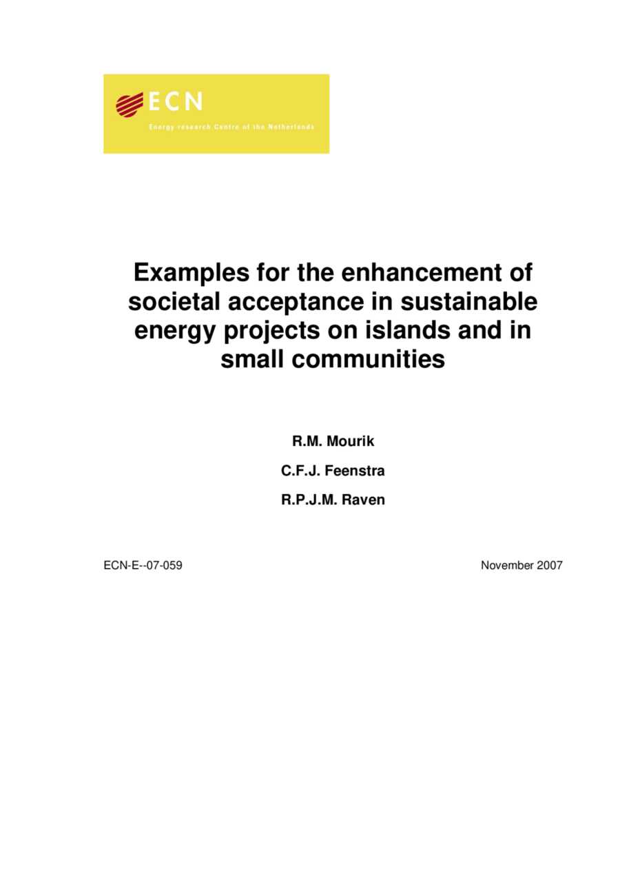 ECN report about acceptance of sustainable energy